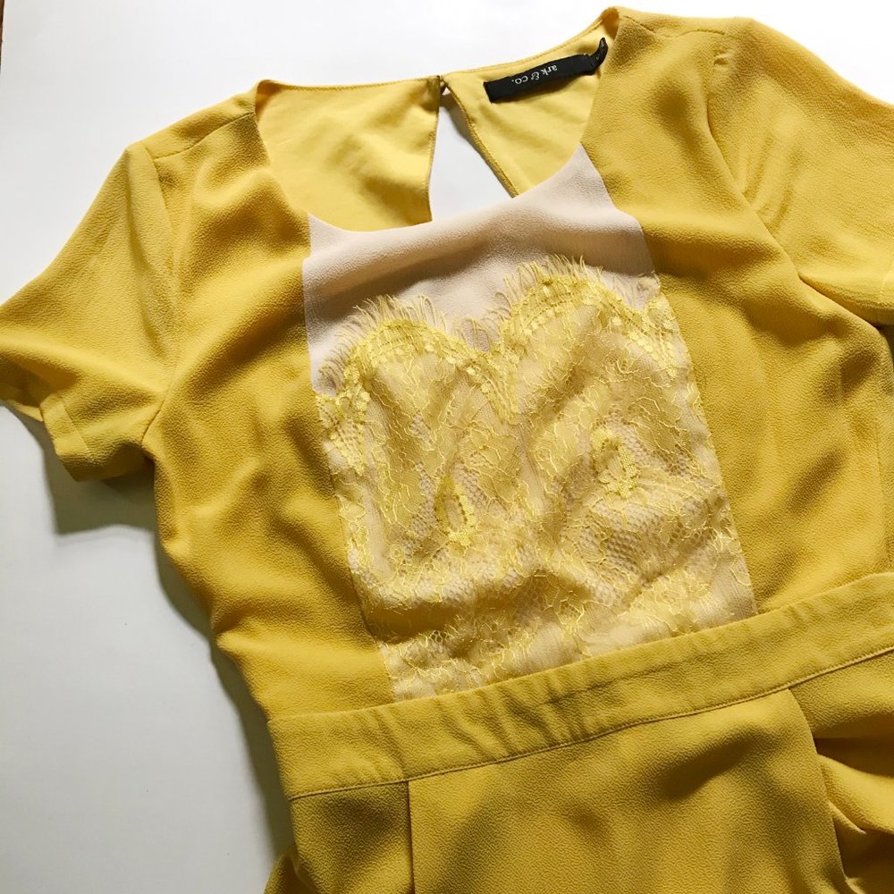 Mustard Yellow Dress w/ Cutout & Lace